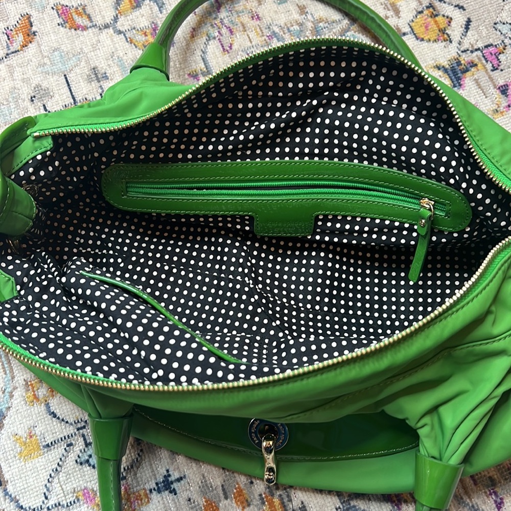 Vintage Kate Spade Stevie Green Nylon and Patent Leather Satchel Handbag - Picture 12 of 16